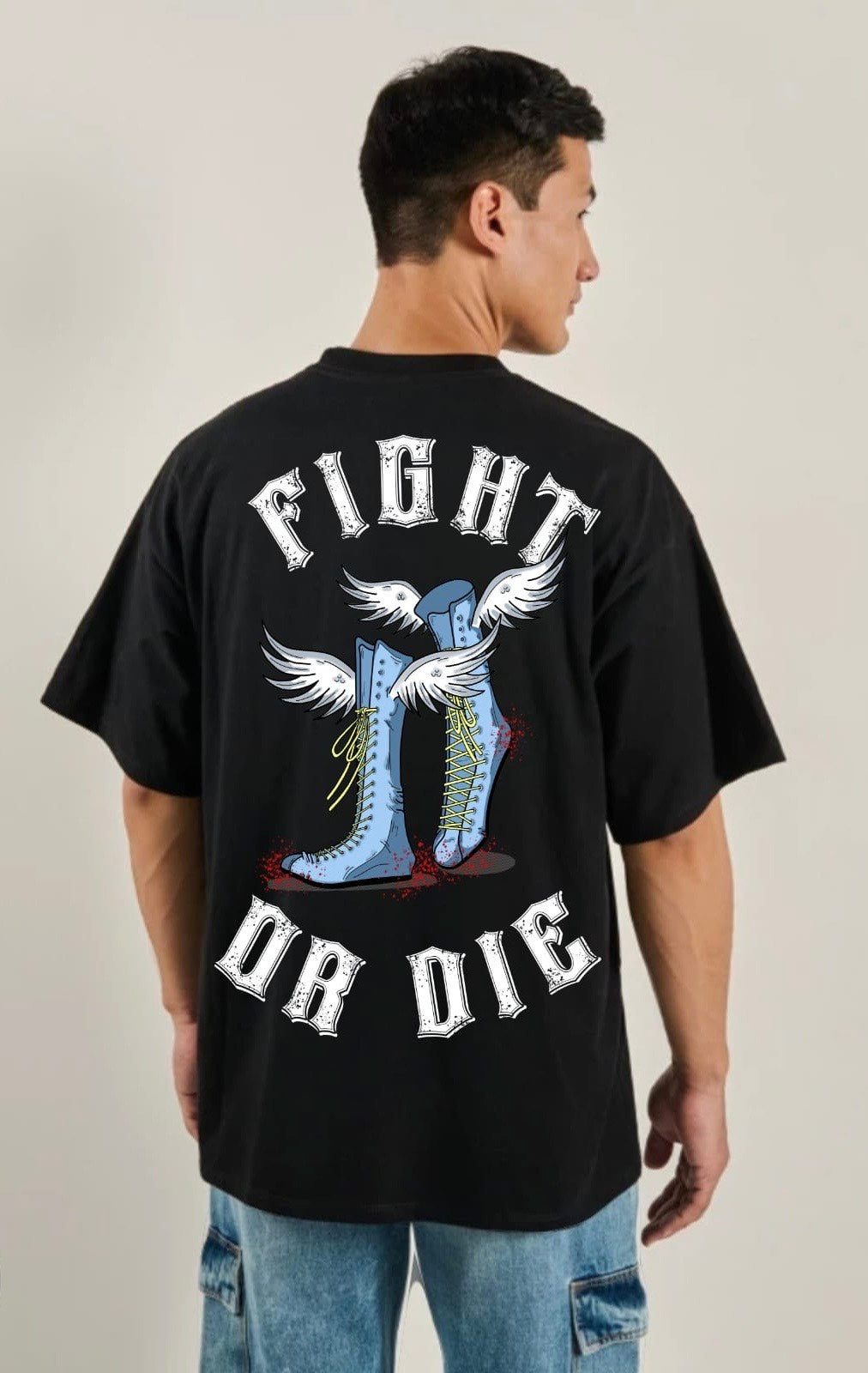 Camiseta Blanca Oversize Unisex – “Fight or Die”